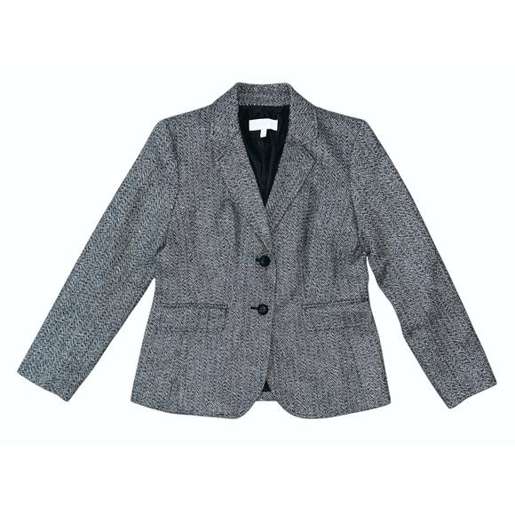 Talbots Wool Blend Herringbone Gray & Black Blazer Women's 6 - Picture 1 of 7